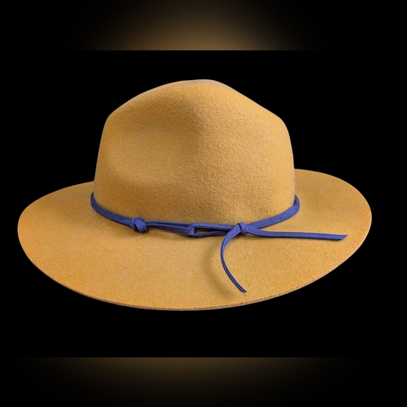100% Wool Hat Gold Yellow With Brown Accent Tie - Picture 5 of 11